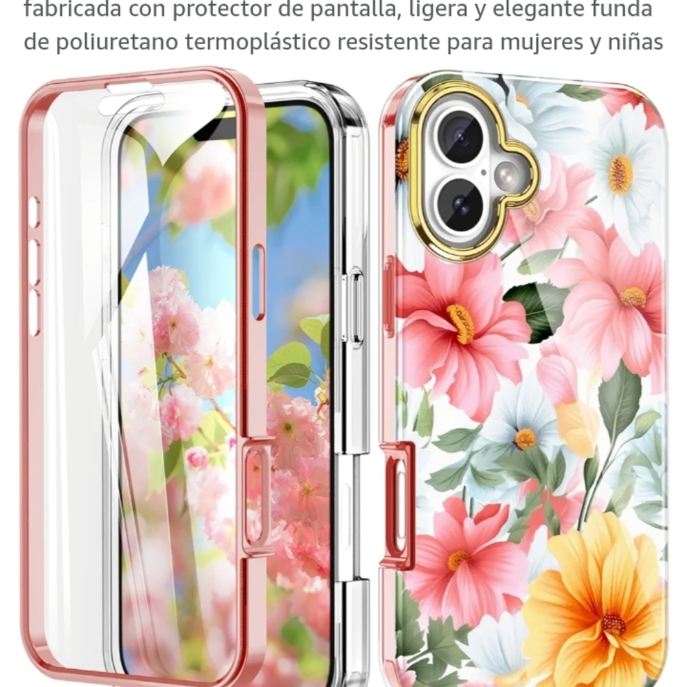 Floral Phone Case with Screen Protector - Pink and White